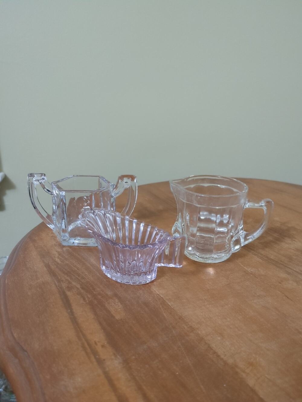 3 Vintage Mini Crystal or Clear Glass Creamers Heisey, Post Cereal And Krys-tol